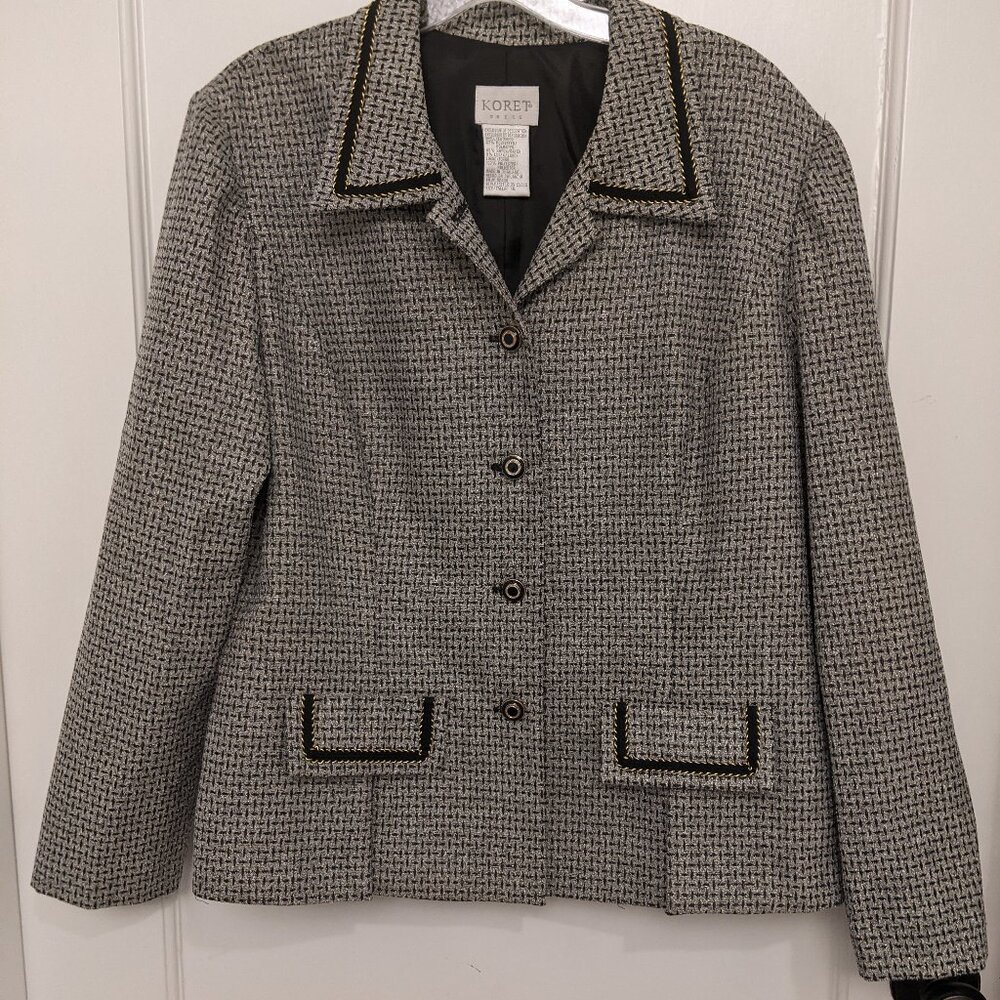 Vintage Koret Black Gray Houndstooth Blazer Jacket Sz 14/L Retro